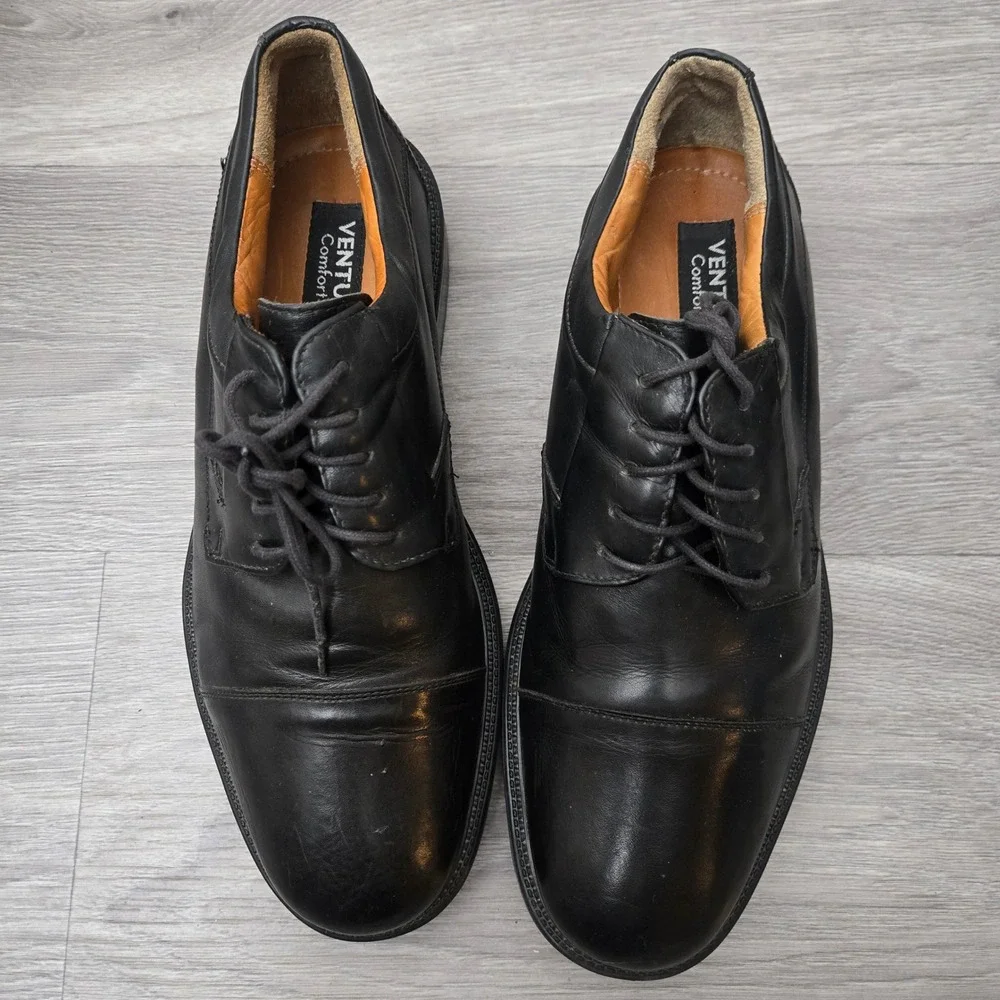 Venturini Black Oxford Dress Shoes Size 10 Cap Toe Made in Italy Comfort Line